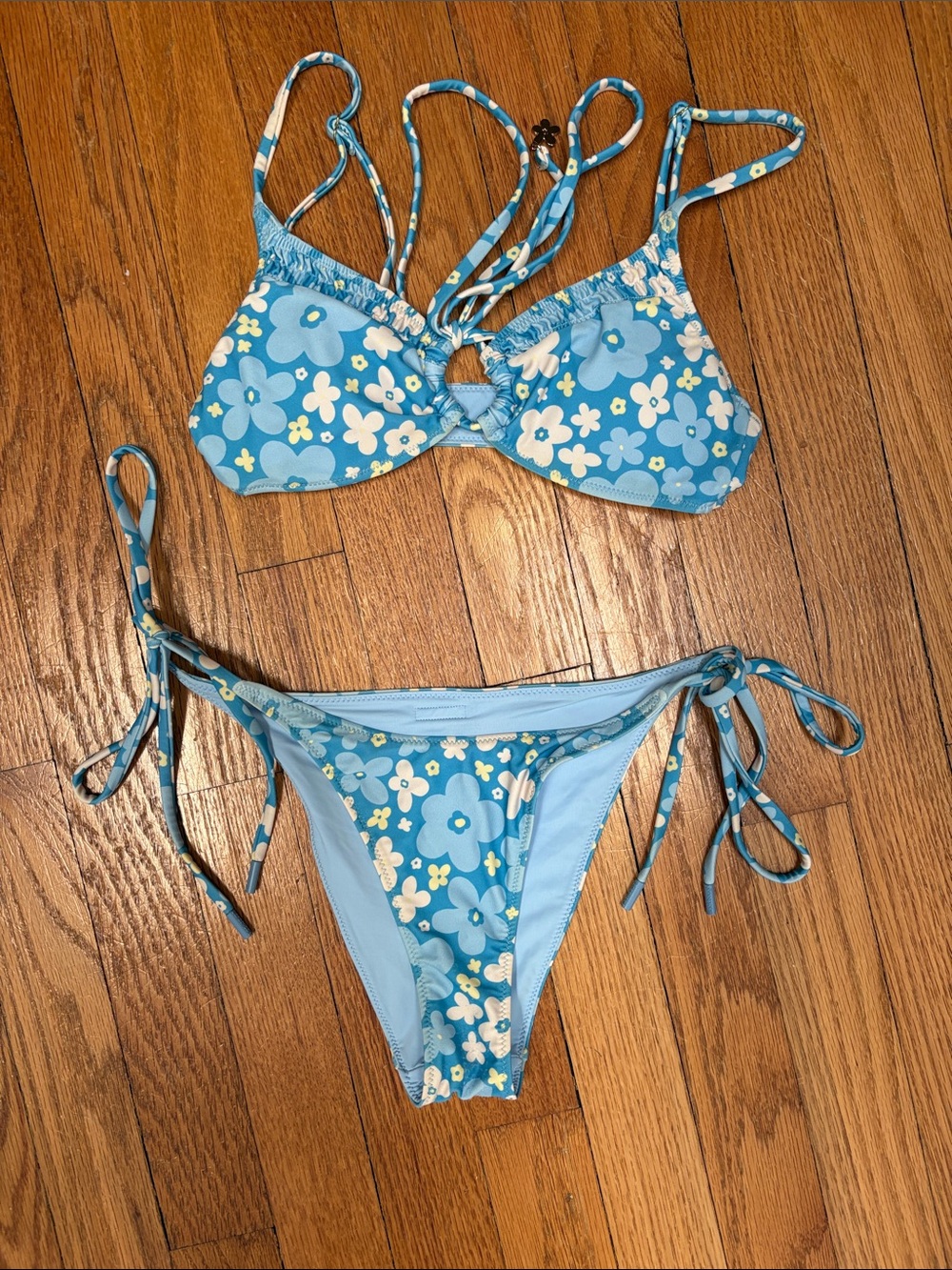 Blackbough Light Blue Floral Tie-String Bikini Set